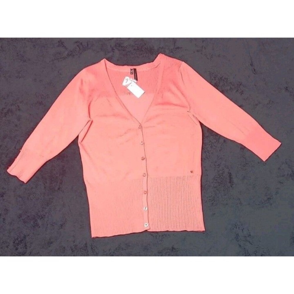 NWT! Maurices 3/4 Sleeve Ribbed Knit Button Up Cardigan Sweater M Pink Coquette